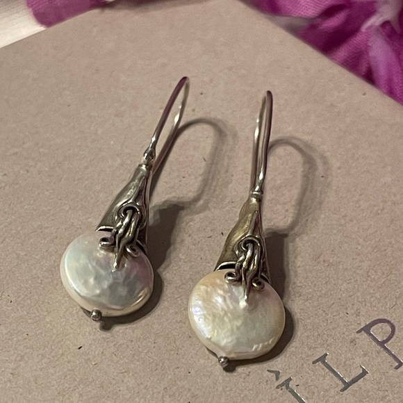 Silpada RARE Coin Pearl Sterling Silver Earrings W1269 - Picture 7 of 16
